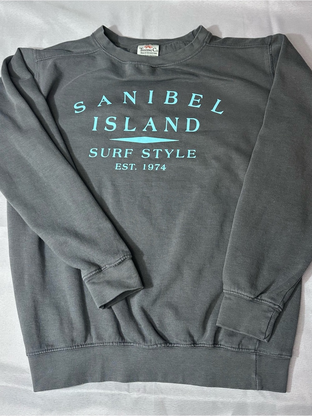 Sanibel Island Surf Style Crewneck Sweatshirt Gray Small Coastal Beach